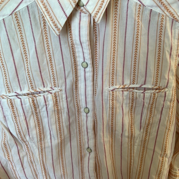 The North Face Women Small White Orange Striped Snap Front Roll Tab Sleeve Shirt - Picture 4 of 10